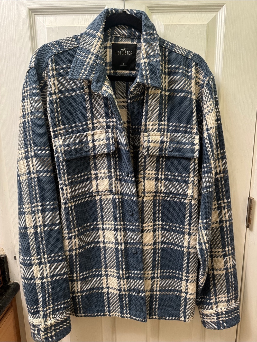 Hollister Navy & Cream Plaid Utility Shacket